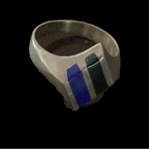 VintageEnamel Ring Sterling Inlay Size 10&3/4 black blue enamel